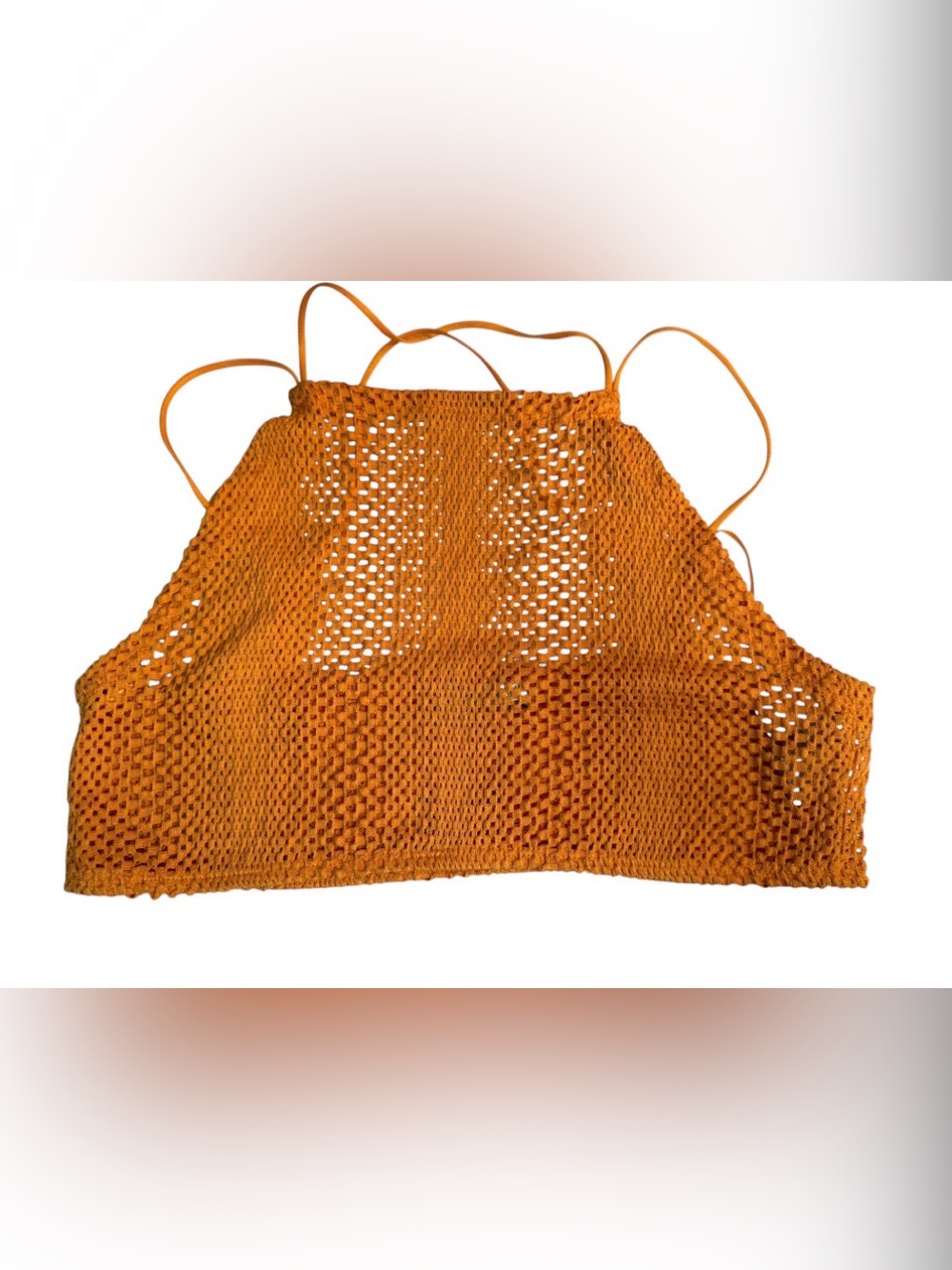 Zara Orange Crochet Halter Crop Top Sz(L)